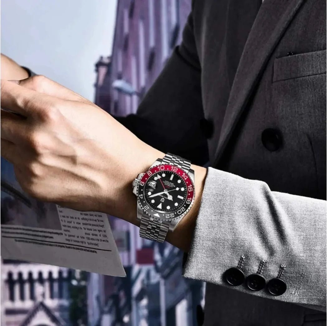 Pagani Design-Pagani Design PD-1662 Coke GMT Automatic Black & Red Bezel Stainless Steel Men's Watch-Wristbear-7