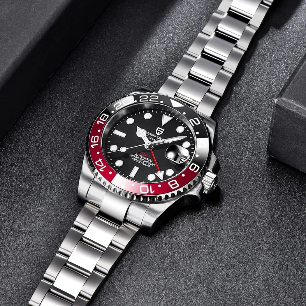 Pagani Design-Pagani Design PD-1662 Coke GMT Automatic Black & Red Bezel Stainless Steel Men's Watch-Wristbear-4