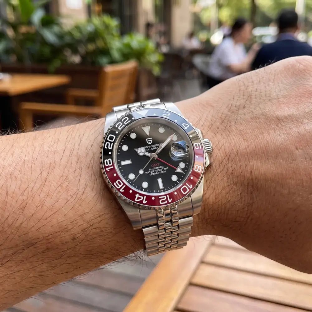 Pagani Design-Pagani Design PD-1662 Coke GMT Automatic Black & Red Bezel Stainless Steel Men's Watch-Wristbear-3