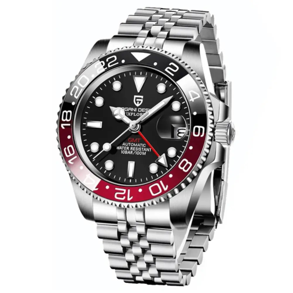 Pagani Design-Pagani Design PD-1662 Coke GMT Automatic Black & Red Bezel Stainless Steel Men's Watch-Wristbear-1