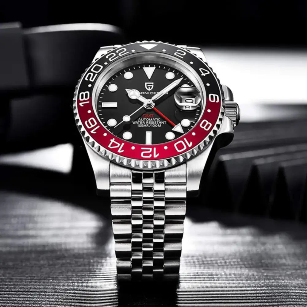Pagani Design-Pagani Design PD-1662 Coke GMT Automatic Black & Red Bezel Stainless Steel Men's Watch-Wristbear-2