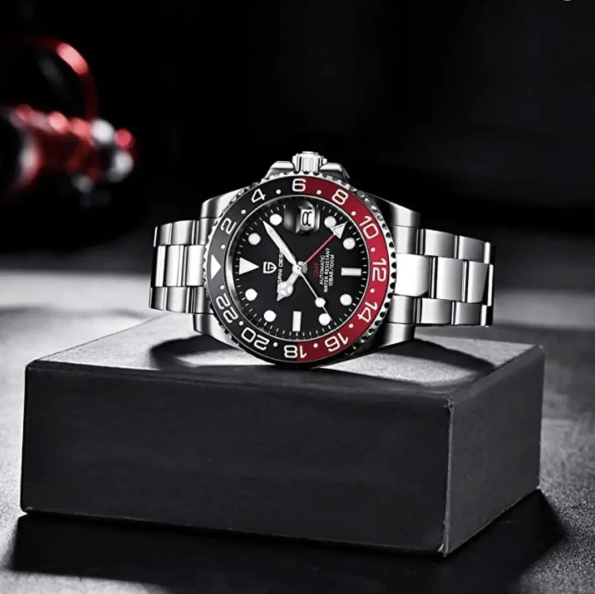 Pagani Design-Pagani Design PD-1662 Coke GMT Automatic Black & Red Bezel Stainless Steel Men's Watch-Wristbear-5