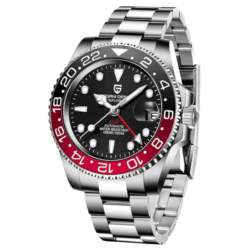 Pagani Design-Pagani Design PD-1662 Coke GMT Automatic Black & Red Bezel Stainless Steel Men's Watch-Wristbear-1