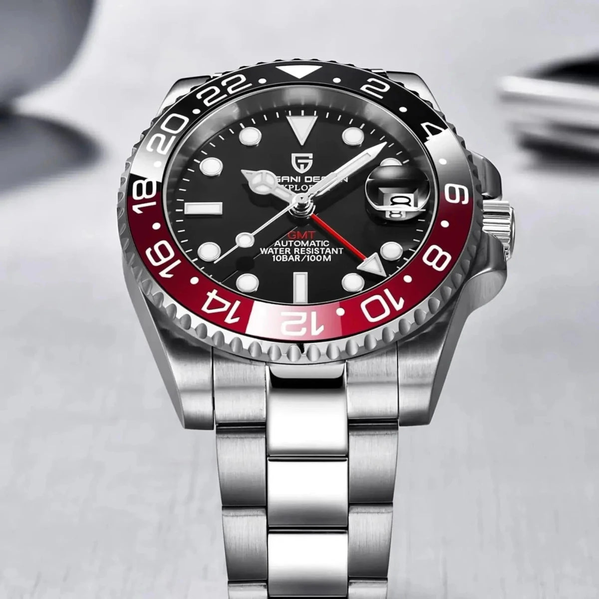 Pagani Design-Pagani Design PD-1662 Coke GMT Automatic Black & Red Bezel Stainless Steel Men's Watch-Wristbear-6