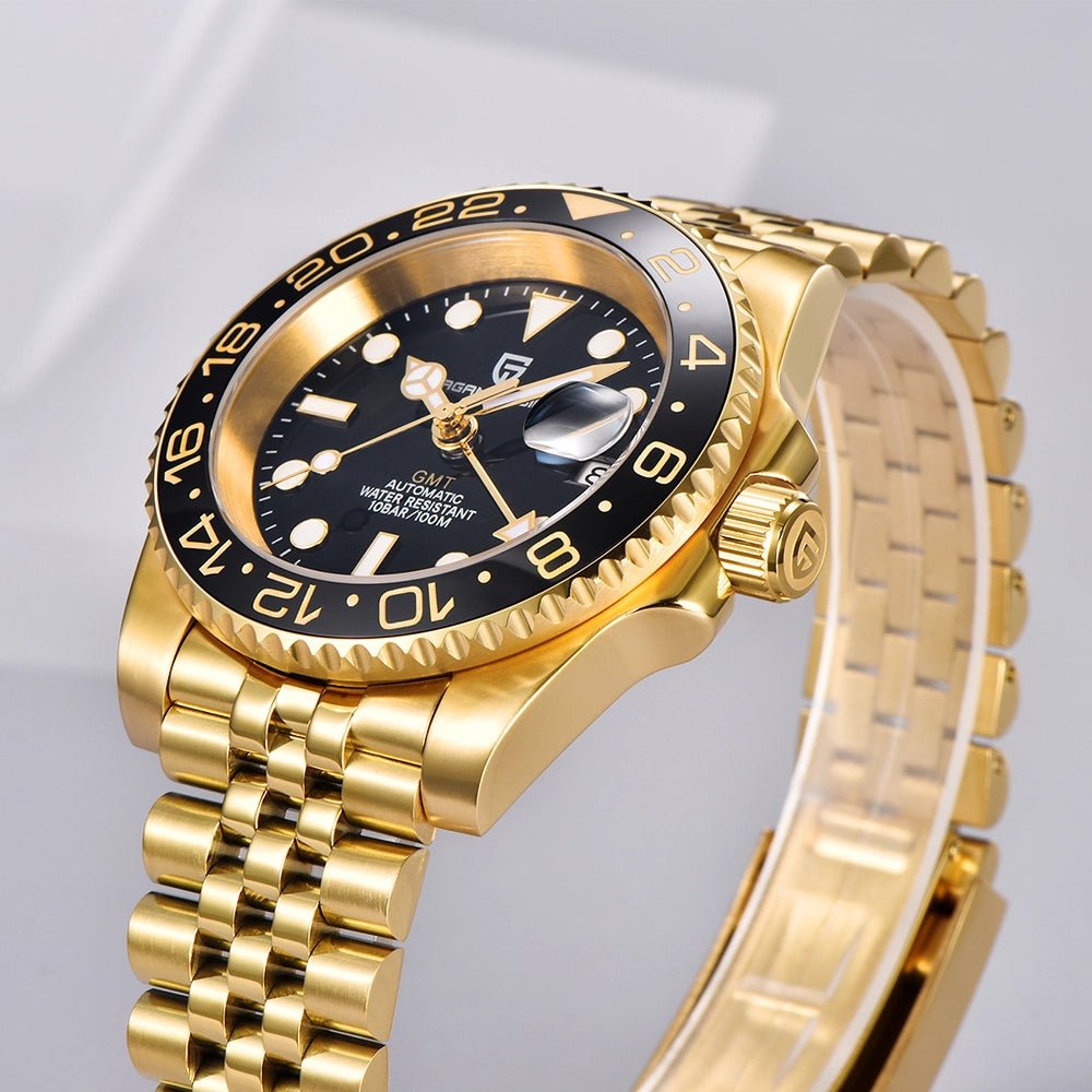 Pagani Design-Pagani Design PD-1662 Gold GMT Automatic Black Bezel Gold-Tone Stainless Steel Men's Watch-Wristbear-3