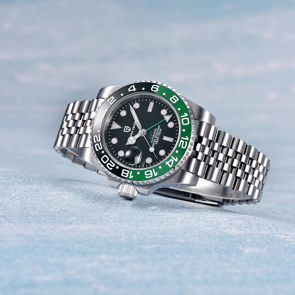 Pagani Design-Pagani Design PD-1662 Sprite GMT Automatic Left-Hand Black & Green Bezel Stainless Steel Men's Watch-Wristbear-3