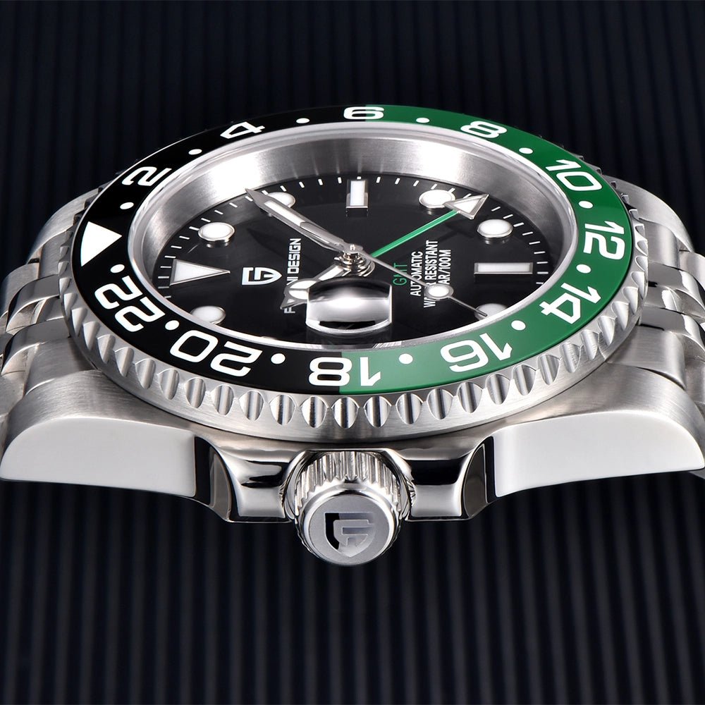 Pagani Design-Pagani Design PD-1662 Sprite GMT Automatic Left-Hand Black & Green Bezel Stainless Steel Men's Watch-Wristbear-5
