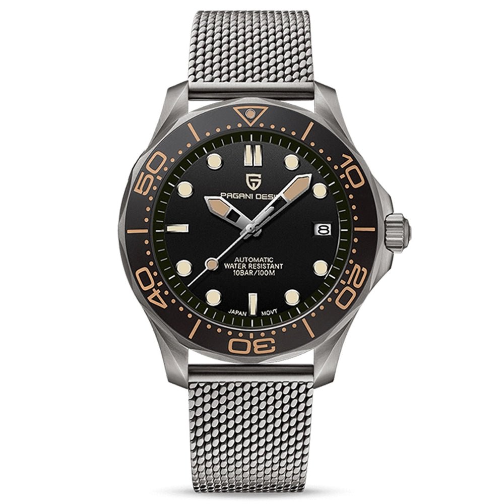 Pagani Design-Pagani Design PD-1667 '007 Automatic Black Dial Stainless Steel Mesh Bracelet Men's Watch-Wristbear-1
