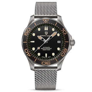 Pagani Design-Pagani Design PD-1667 '007 Automatic Black Dial Stainless Steel Mesh Bracelet Men's Watch-Wristbear-1