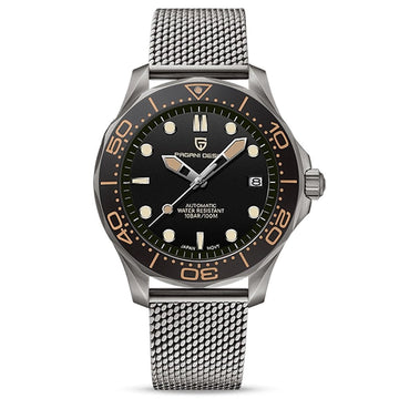 Pagani Design-Pagani Design PD-1667 '007 Automatic Black Dial Stainless Steel Mesh Bracelet Men's Watch-Wristbear-1