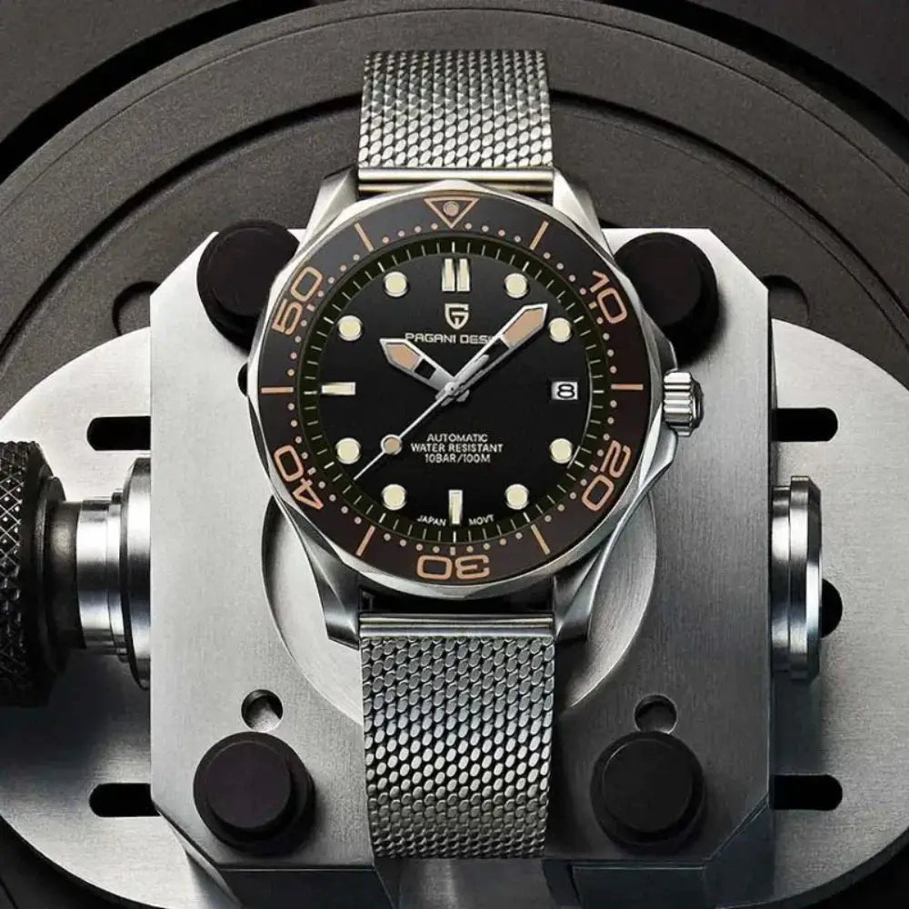 Pagani Design-Pagani Design PD-1667 '007 Automatic Black Dial Stainless Steel Mesh Bracelet Men's Watch-Wristbear-3