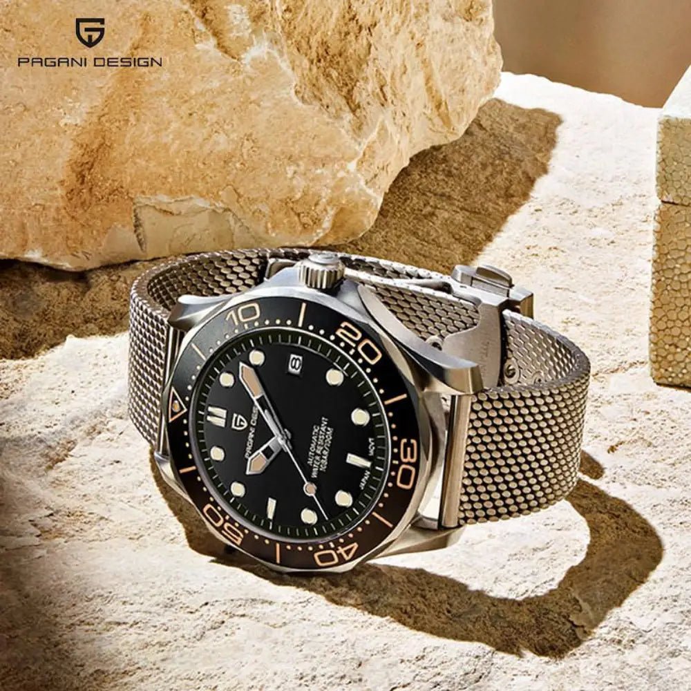 Pagani Design-Pagani Design PD-1667 '007 Automatic Black Dial Stainless Steel Mesh Bracelet Men's Watch-Wristbear-4