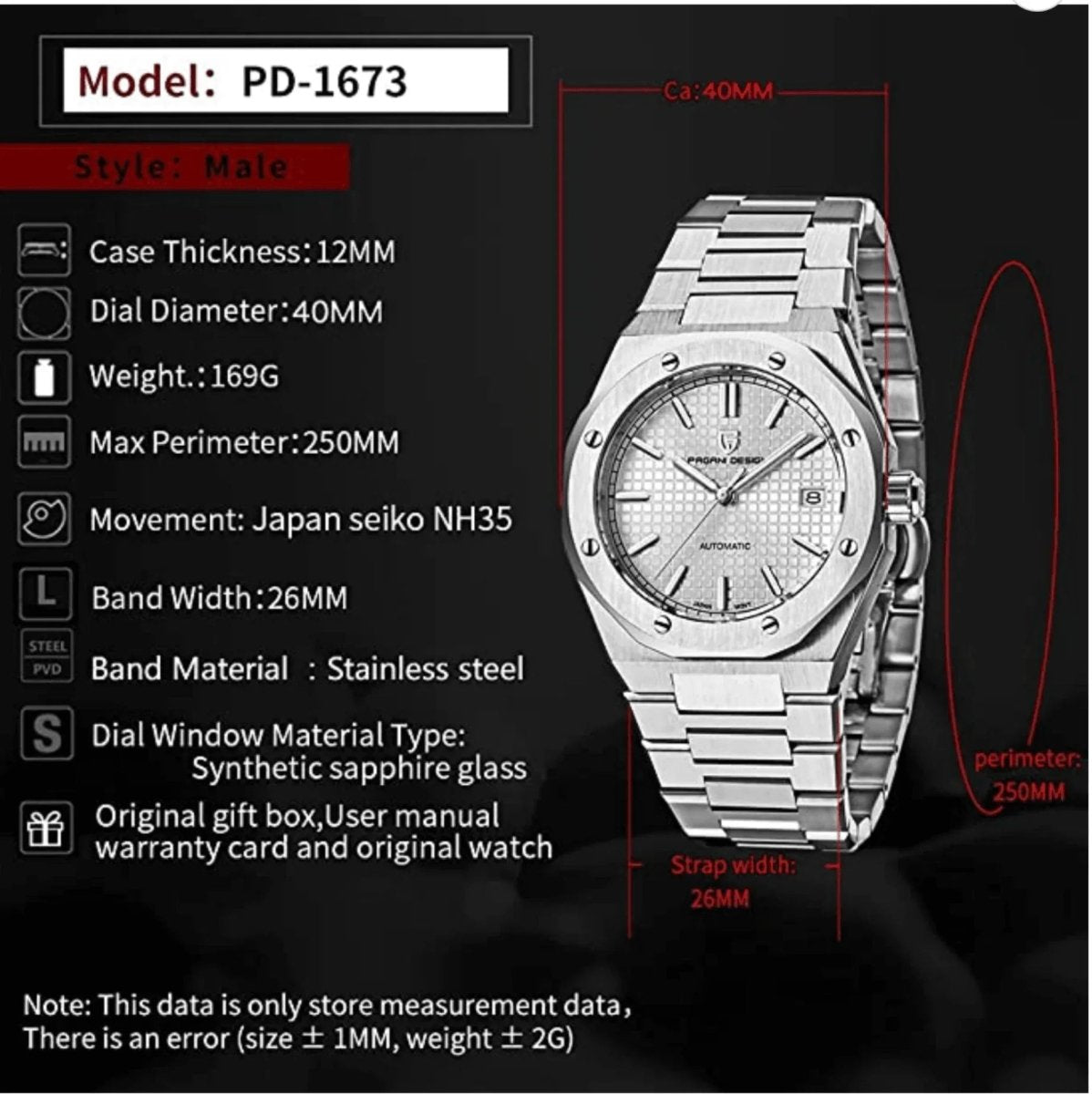 Pagani Design PD-1673 white dial on integrated stainless-steel bracelet — image 2