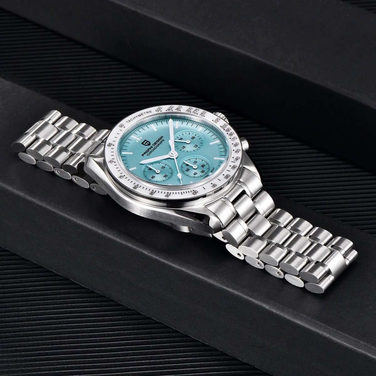 Pagani Design PD-1701 Chronograph Quartz Tiffany Blue Dial Stainless Steel Bracelet Men's Watch - Wristbear-4