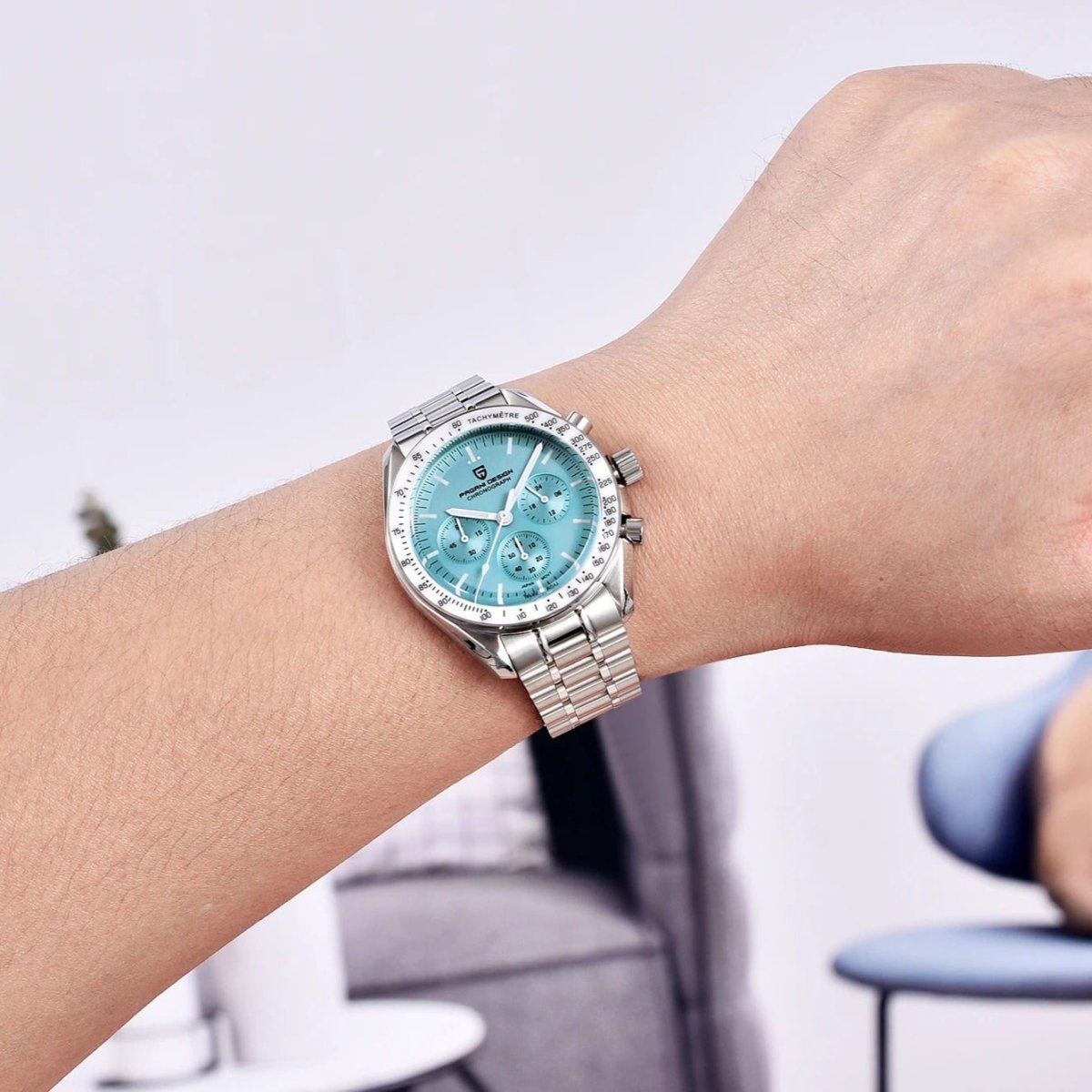 Pagani Design PD-1701 Chronograph Quartz Tiffany Blue Dial Stainless Steel Bracelet Men's Watch - Wristbear-5