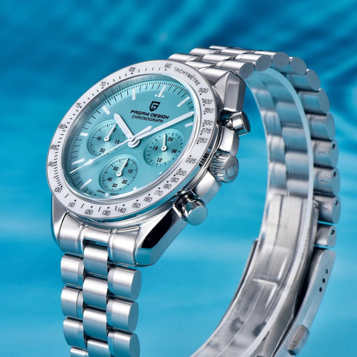Pagani Design PD-1701 Chronograph Quartz Tiffany Blue Dial Stainless Steel Bracelet Men's Watch - Wristbear-3