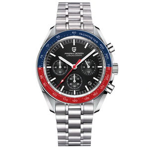 Pagani Design-Pagani Design PD-1701 Quartz Chronograph Black Dial Pepsi Bezel Stainless Steel Men's Watch-Wristbear-1