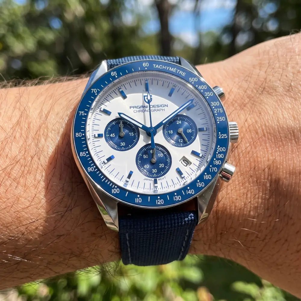 Pagani Design-Pagani Design PD-1701 Quartz Chronograph Blue Dial Blue Nylon Strap Men's Watch-Wristbear-2