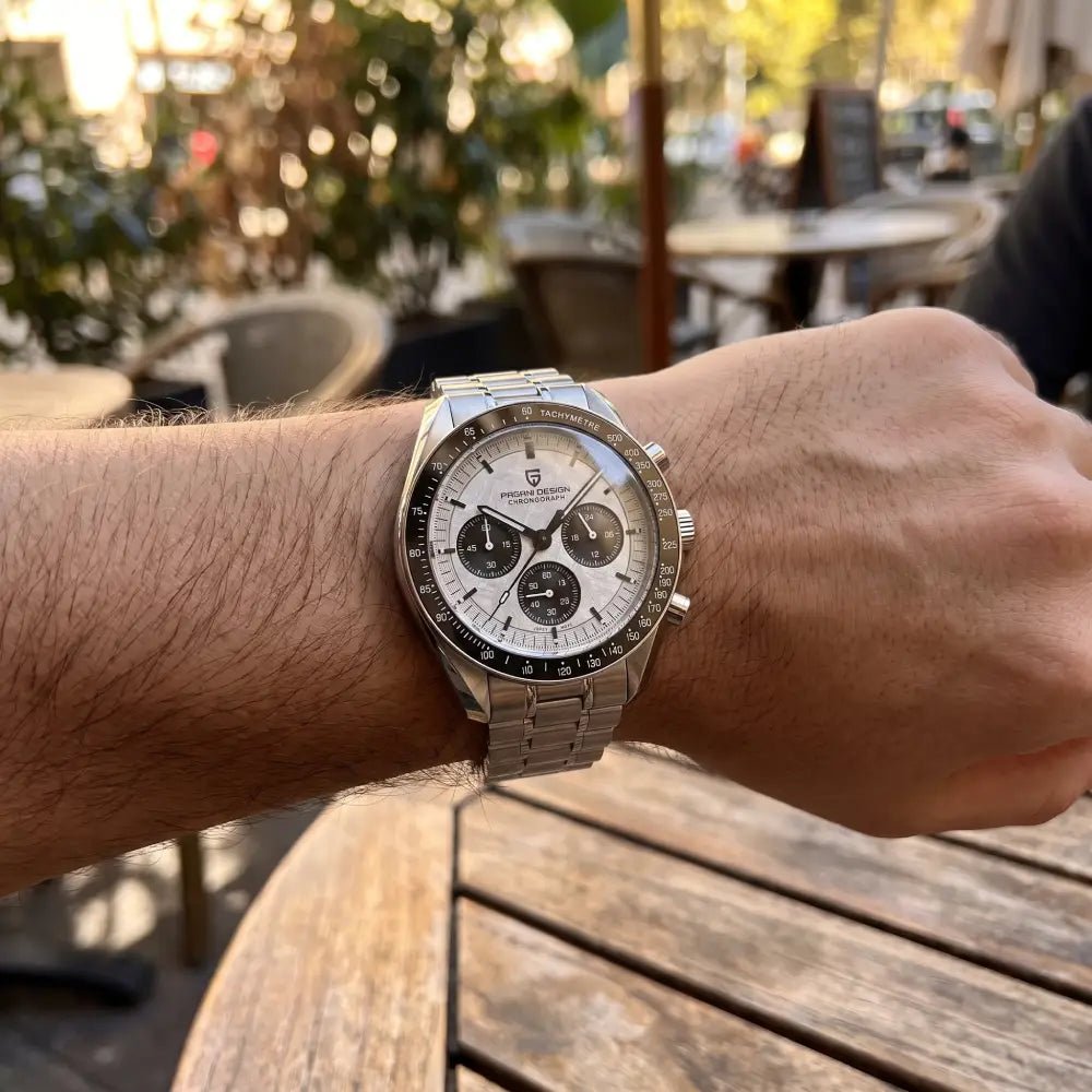 Pagani Design-Pagani Design PD-1701 Quartz Chronograph Metallic White Dial Stainless Steel Men's Watch-Wristbear-2