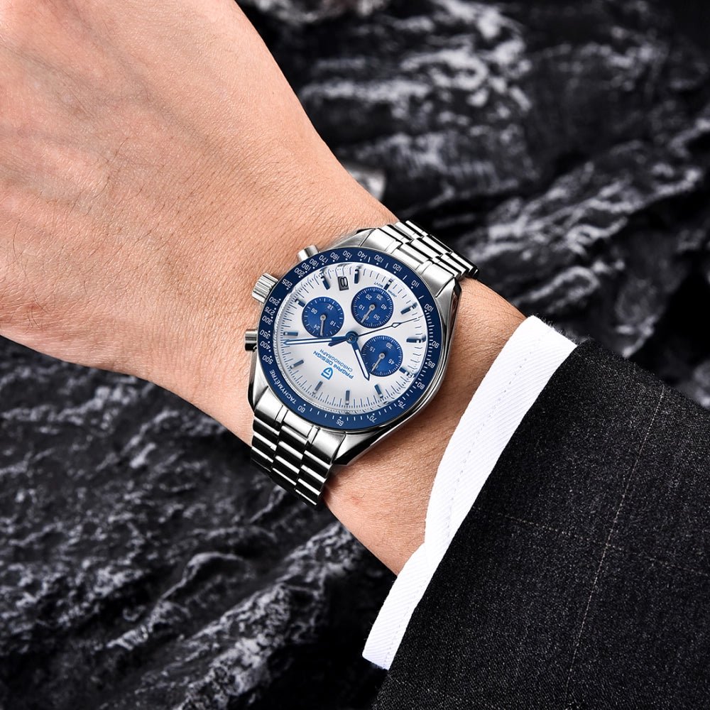 Pagani Design-Pagani Design PD-1701 Quartz Chronograph White Blue Dial Stainless Steel Men's Watch-Wristbear-2