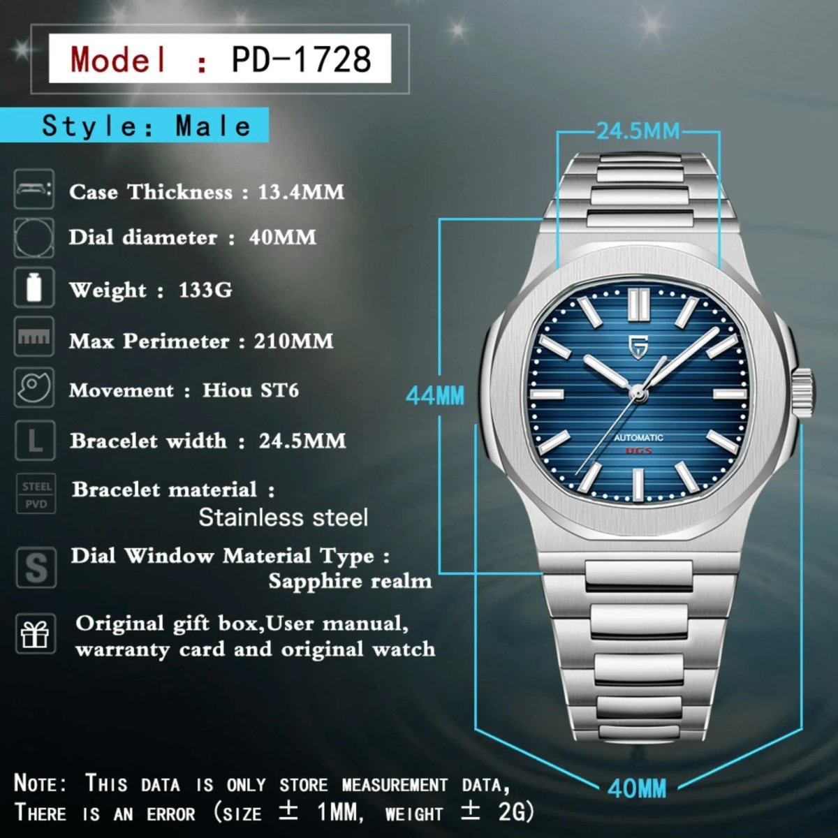 Pagani Design PD-1728 blue dial on stainless-steel bracelet — image 2
