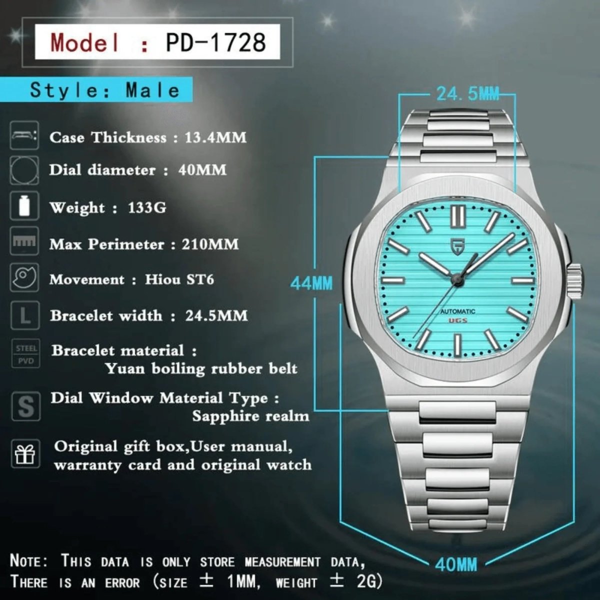 Pagani Design PD-1728 Tiffany blue dial on stainless-steel bracelet — image 2