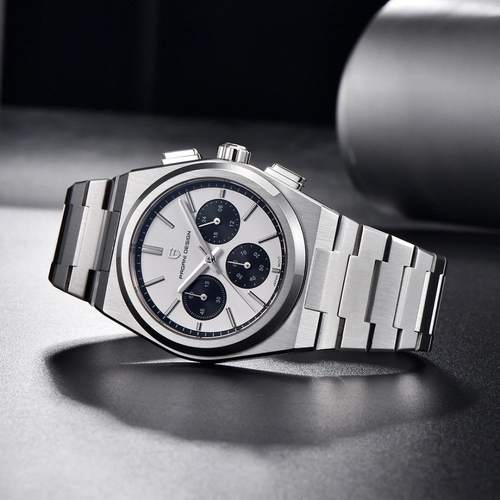 Pagani Design-Pagani Design PD-1761 Chronograph Quartz White Panda Dial Stainless Steel Men's Watch-Wristbear-3
