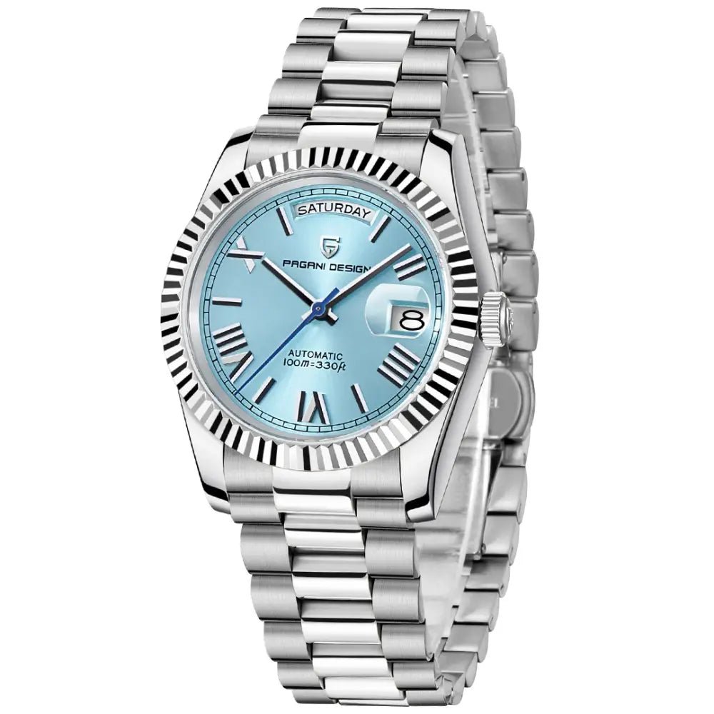 Pagani Design-Pagani Design PD-1783 Automatic Ice Blue Day-Date Dial President Bracelet Men's Watch-Wristbear-1