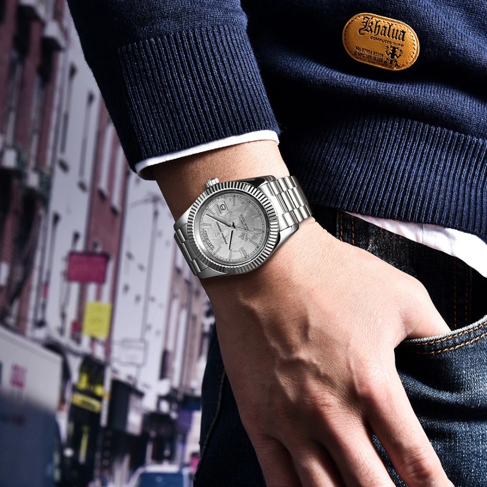 Pagani Design-Pagani Design PD-1783 Automatic Metallic White Day-Date Dial President Bracelet Men's Watch-Wristbear-2
