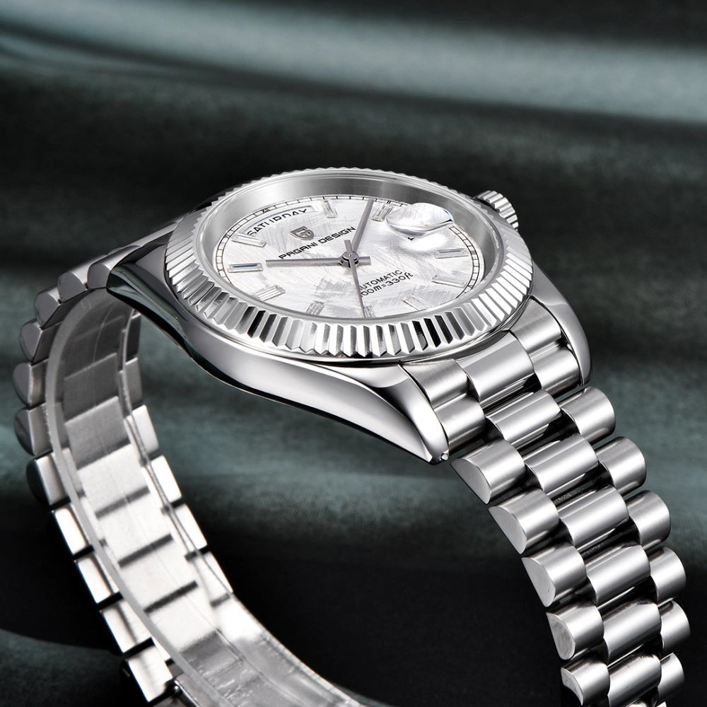 Pagani Design-Pagani Design PD-1783 Automatic Metallic White Day-Date Dial President Bracelet Men's Watch-Wristbear-4
