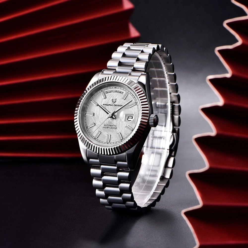 Pagani Design-Pagani Design PD-1783 Automatic Metallic White Day-Date Dial President Bracelet Men's Watch-Wristbear-3