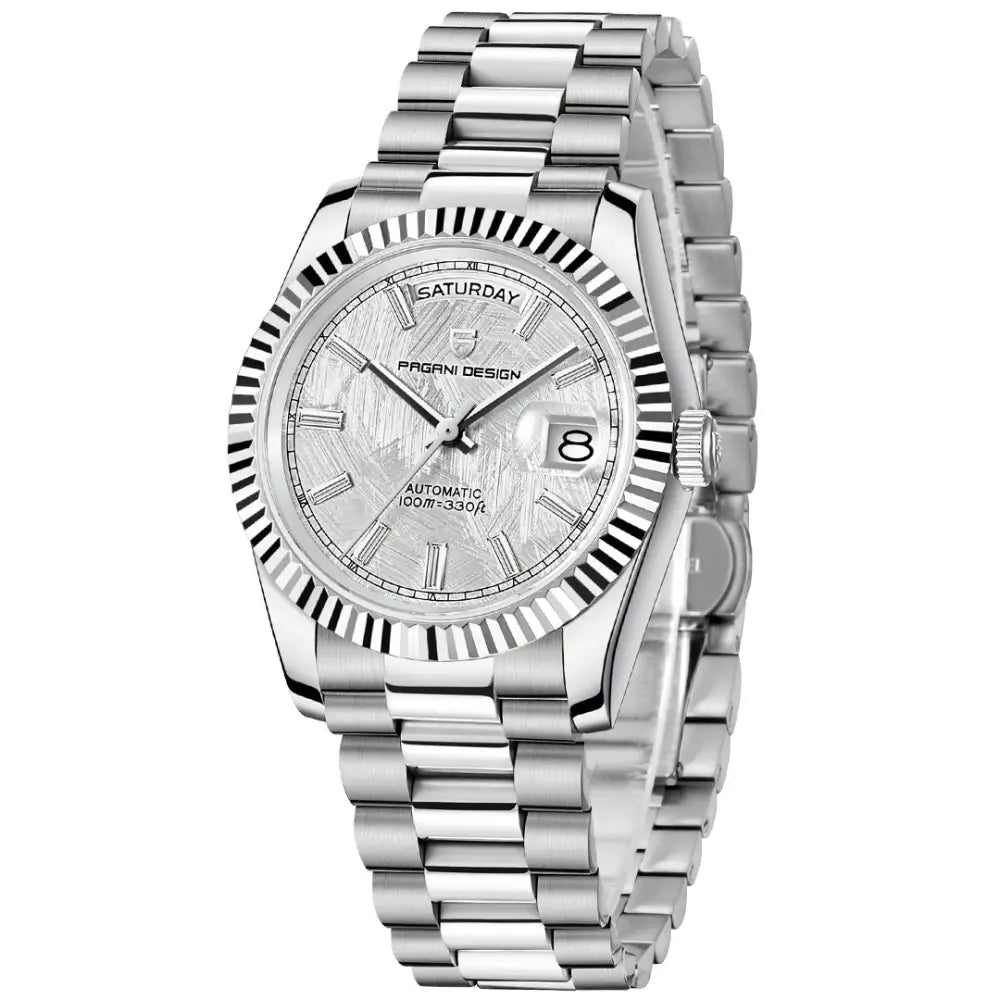Pagani Design-Pagani Design PD-1783 Automatic Metallic White Day-Date Dial President Bracelet Men's Watch-Wristbear-1