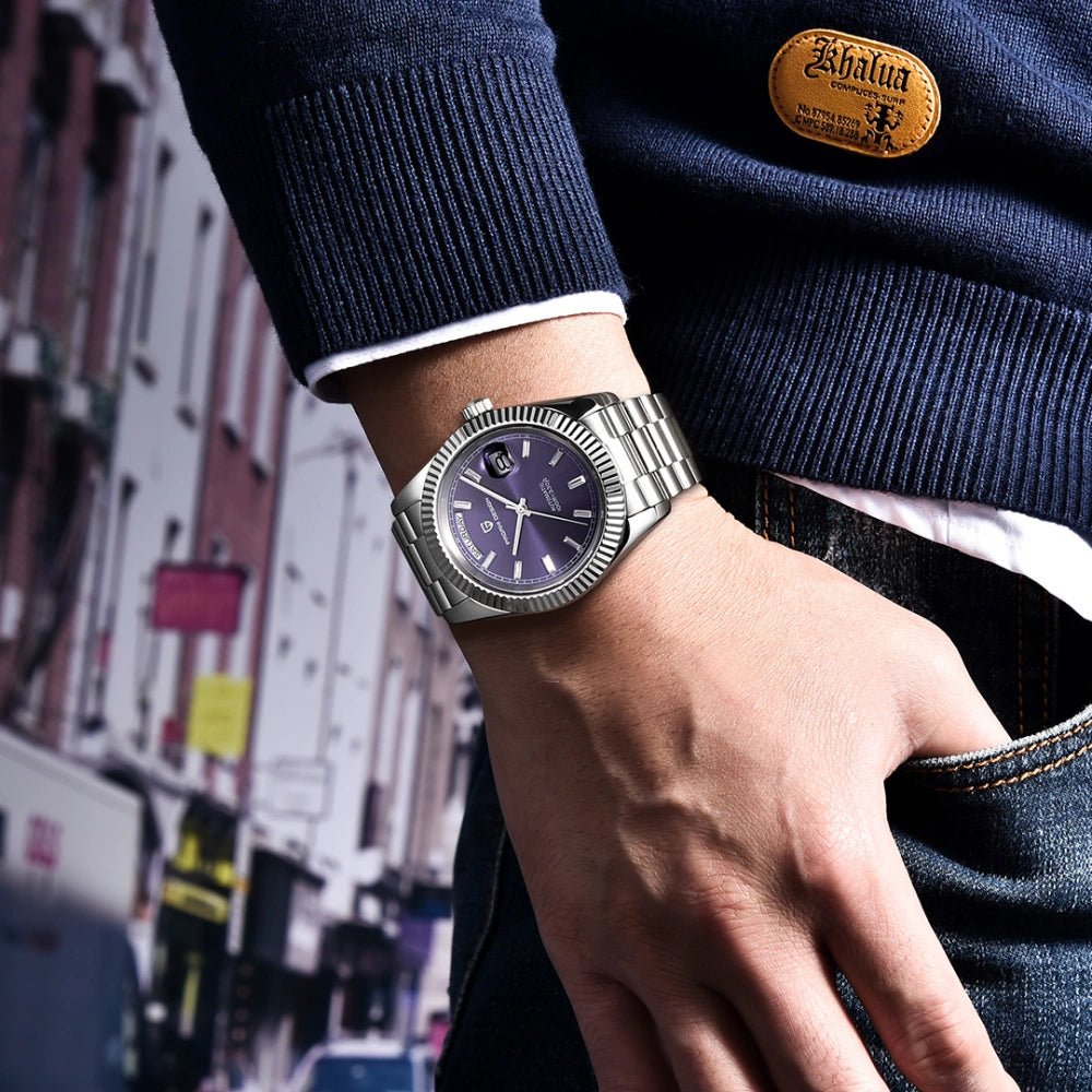 Pagani Design-Pagani Design PD-1783 Automatic Purple Day-Date Dial President Bracelet Men's Watch-Wristbear-2