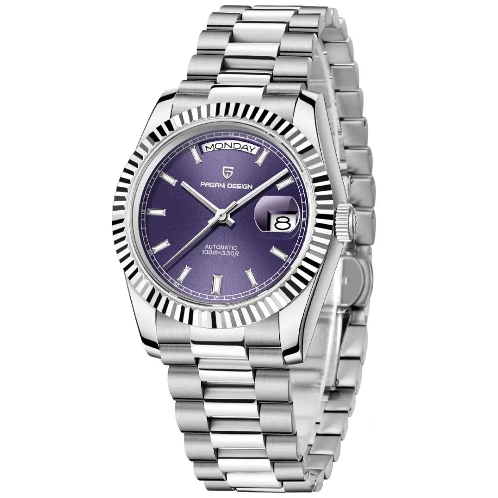 Pagani Design-Pagani Design PD-1783 Automatic Purple Day-Date Dial President Bracelet Men's Watch-Wristbear-1