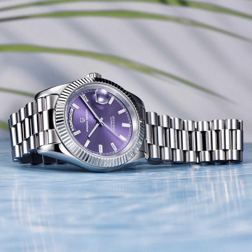 Pagani Design-Pagani Design PD-1783 Automatic Purple Day-Date Dial President Bracelet Men's Watch-Wristbear-3