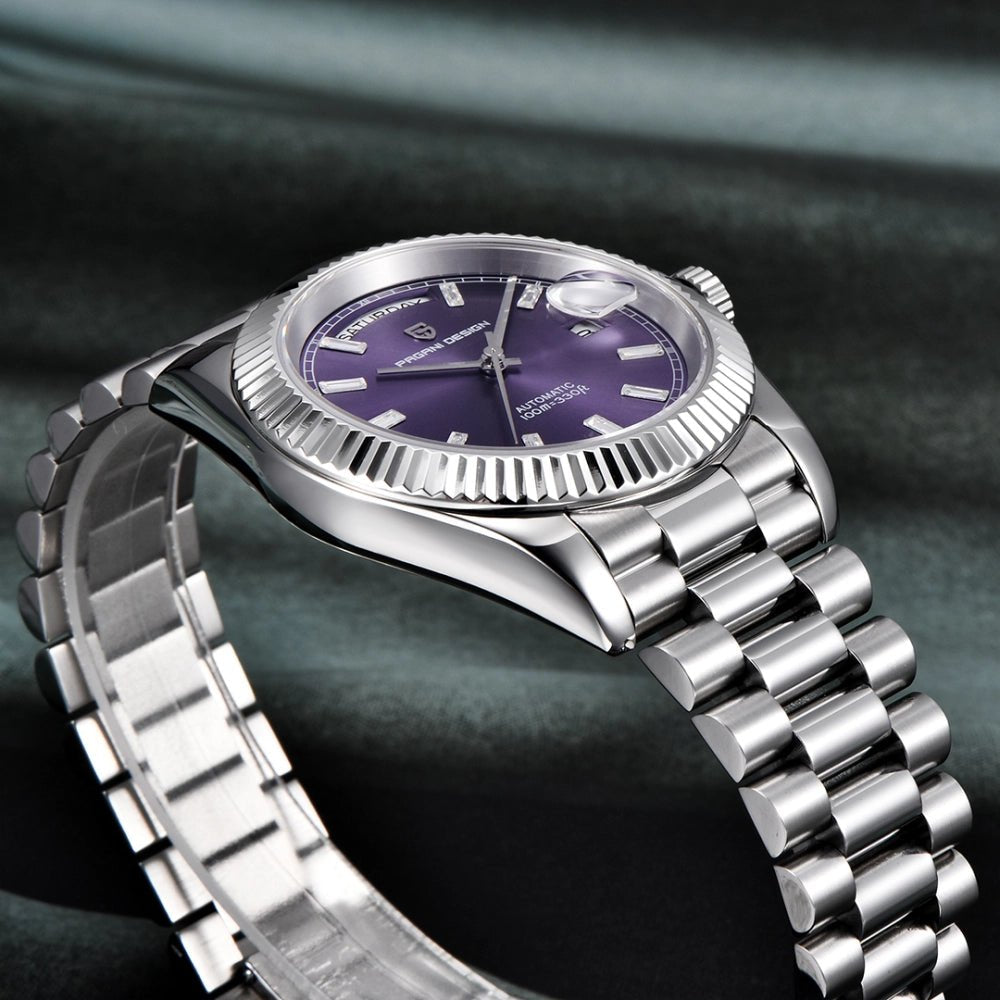 Pagani Design-Pagani Design PD-1783 Automatic Purple Day-Date Dial President Bracelet Men's Watch-Wristbear-4