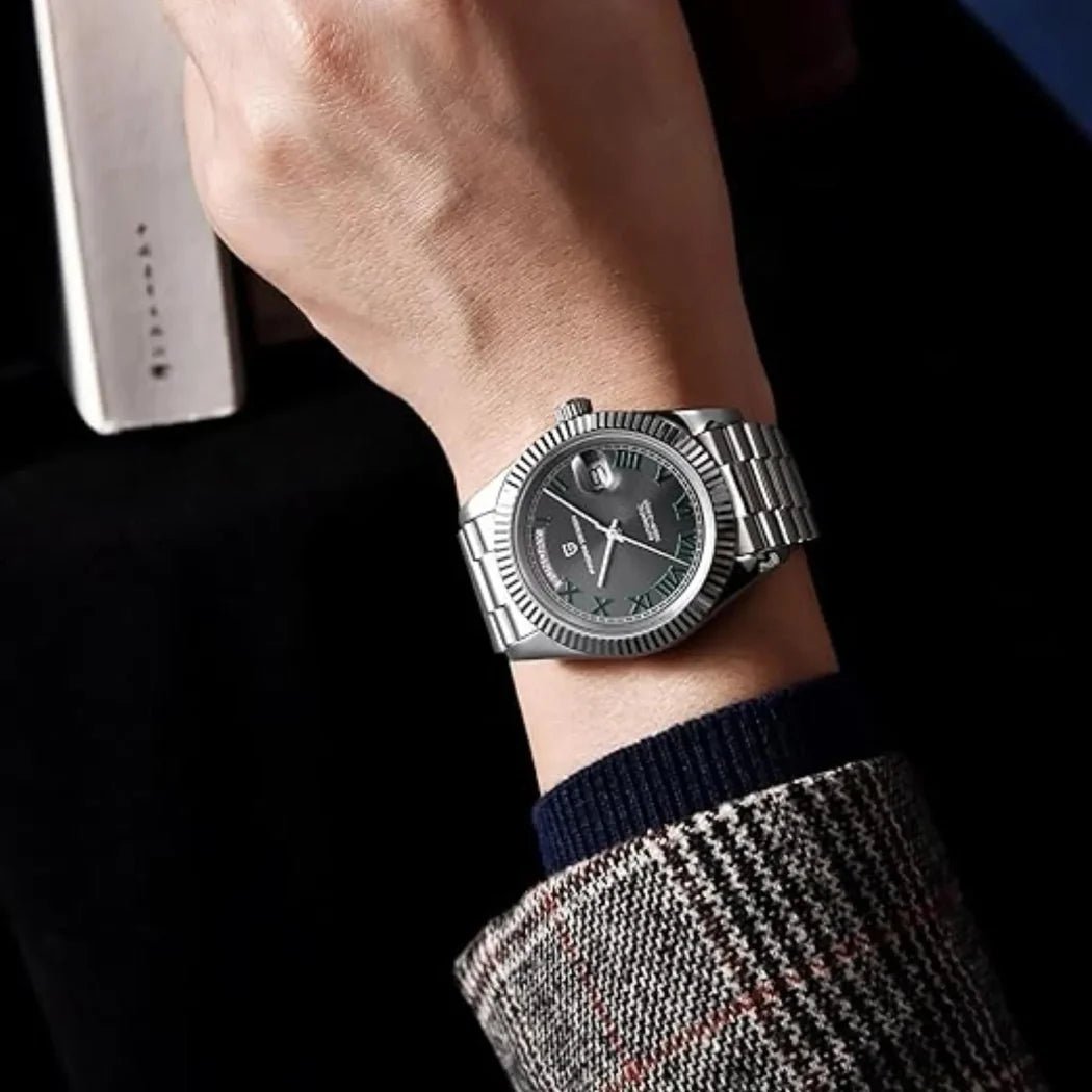 Pagani Design-Pagani Design PD-1783 Day-Date Grey "Wimbledon" Dial Jubilee Bracelet Men's Watch-Wristbear-6