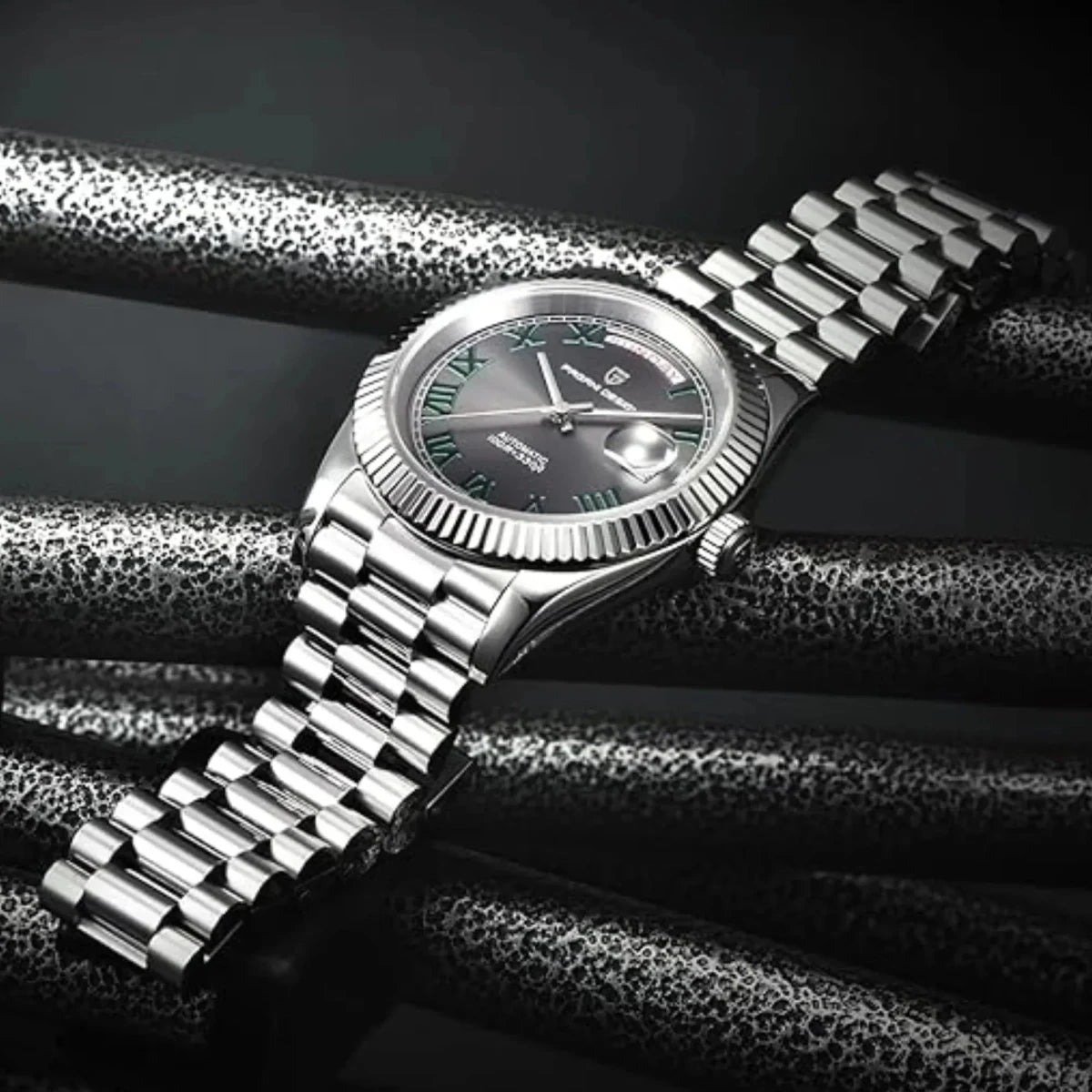Pagani Design-Pagani Design PD-1783 Day-Date Grey "Wimbledon" Dial Jubilee Bracelet Men's Watch-Wristbear-7