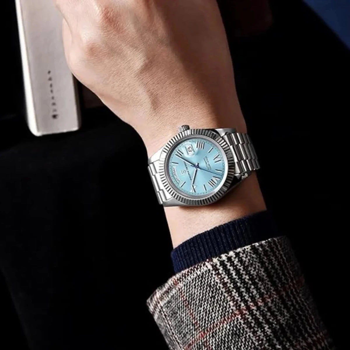 Pagani Design-Pagani Design PD-1783 Day-Date Sky Blue Dial Jubilee Bracelet Men's Watch-Wristbear-6