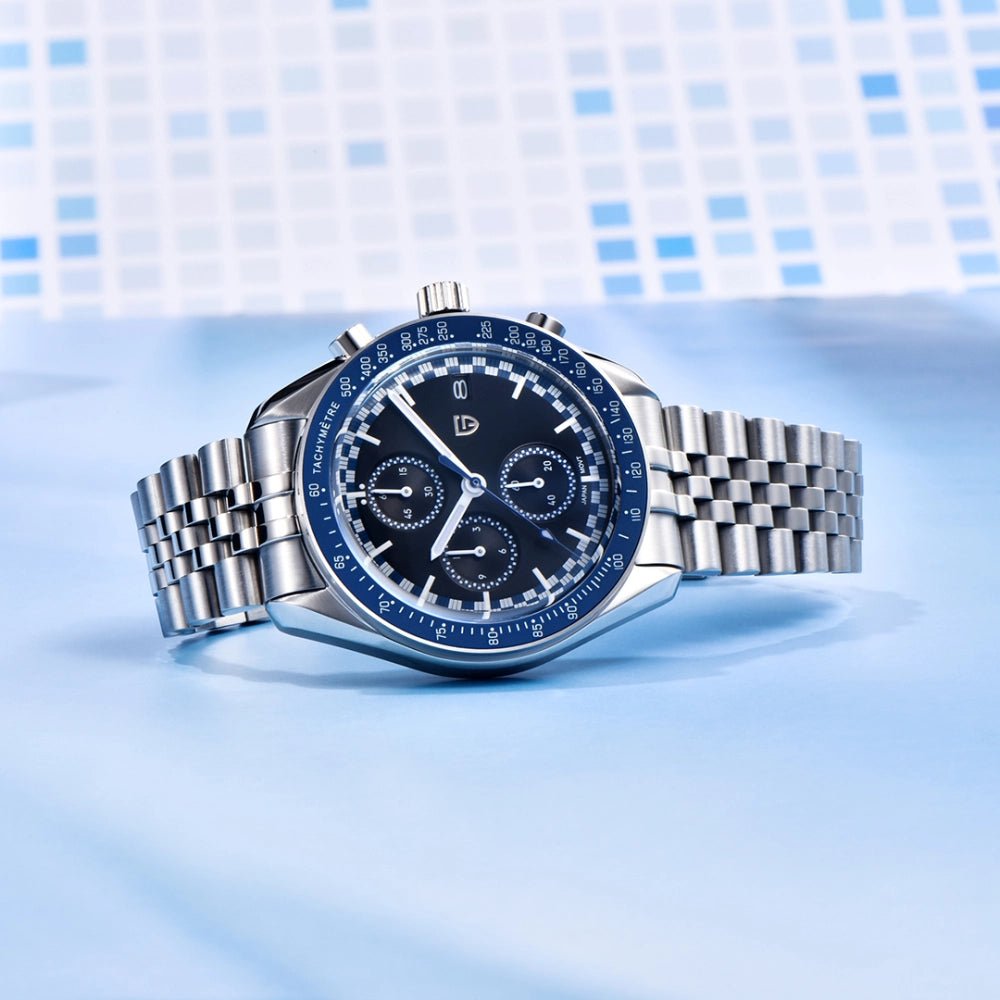 Pagani Design-Pagani Design PD-1816 Chronograph Quartz Blue Dial Stainless Steel Jubilee Bracelet Men's Watch-Wristbear-3