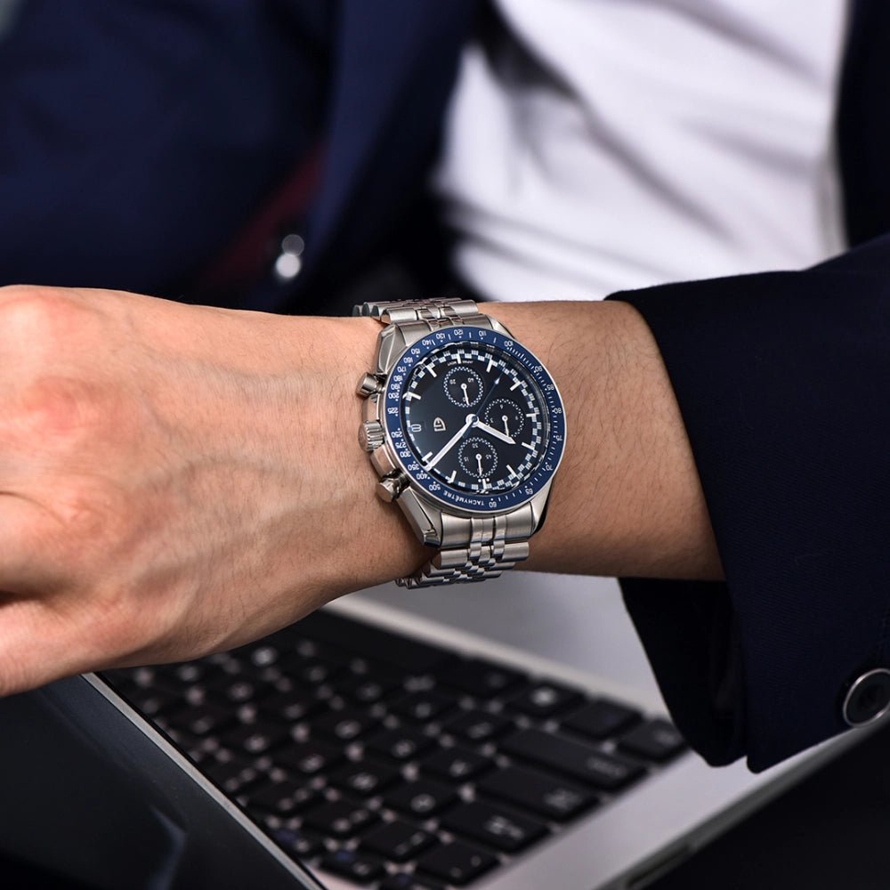 Pagani Design-Pagani Design PD-1816 Chronograph Quartz Blue Dial Stainless Steel Jubilee Bracelet Men's Watch-Wristbear-2