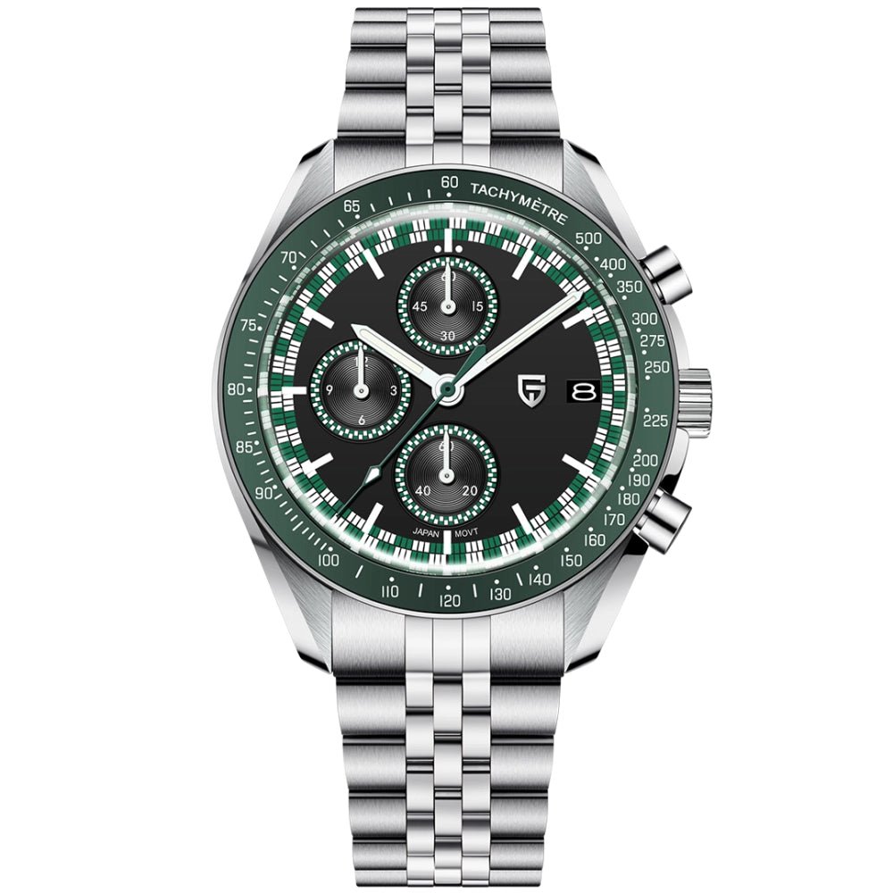 Pagani Design-Pagani Design PD-1816 Chronograph Quartz Green Dial Stainless Steel Jubilee Bracelet Men's Watch-Wristbear-1