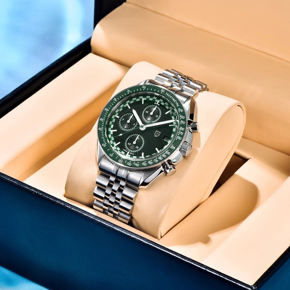 Pagani Design-Pagani Design PD-1816 Chronograph Quartz Green Dial Stainless Steel Jubilee Bracelet Men's Watch-Wristbear-4