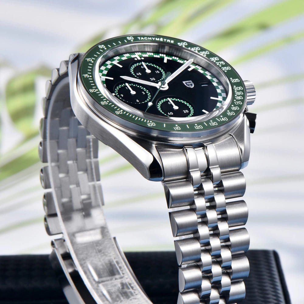 Pagani Design-Pagani Design PD-1816 Chronograph Quartz Green Dial Stainless Steel Jubilee Bracelet Men's Watch-Wristbear-5
