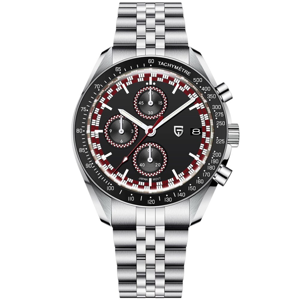 Pagani Design-Pagani Design PD-1816 Chronograph Quartz Red Dial Stainless Steel Jubilee Bracelet Men's Watch-Wristbear-1