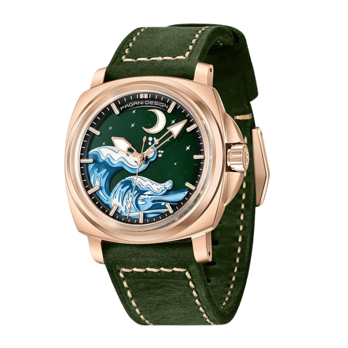 Pagani Design PD-YS014 green dial with rose-gold-tone case and green leather strap
