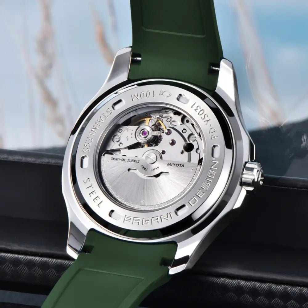 Pagani Design-Pagani Design PD-YS031 Automatic Green Dial Rubber Strap Men's Watch-Wristbear-5