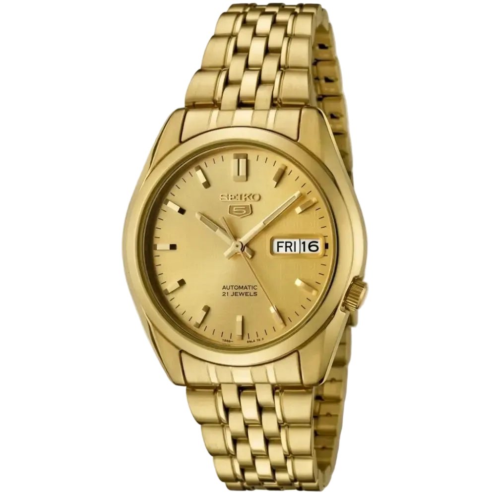 Seiko-Seiko 5 SNK366K1 Automatic Gold Dial Gold Tone Stainless Steel Men's Watch-Wristbear-1