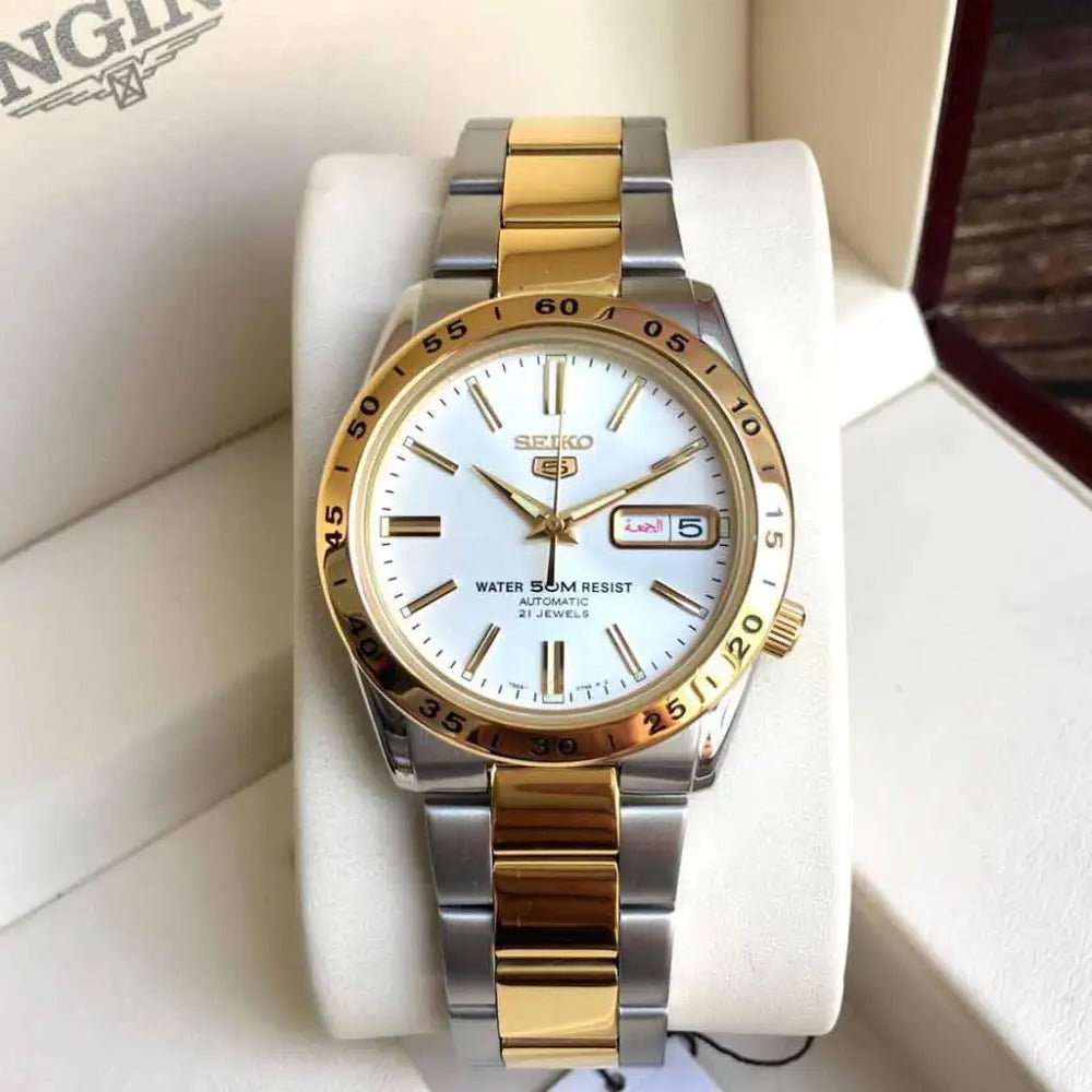 Seiko-Seiko 5 SNKE04K1 Automatic White Dial Two-Tone Stainless Steel Men's Watch-Wristbear-2