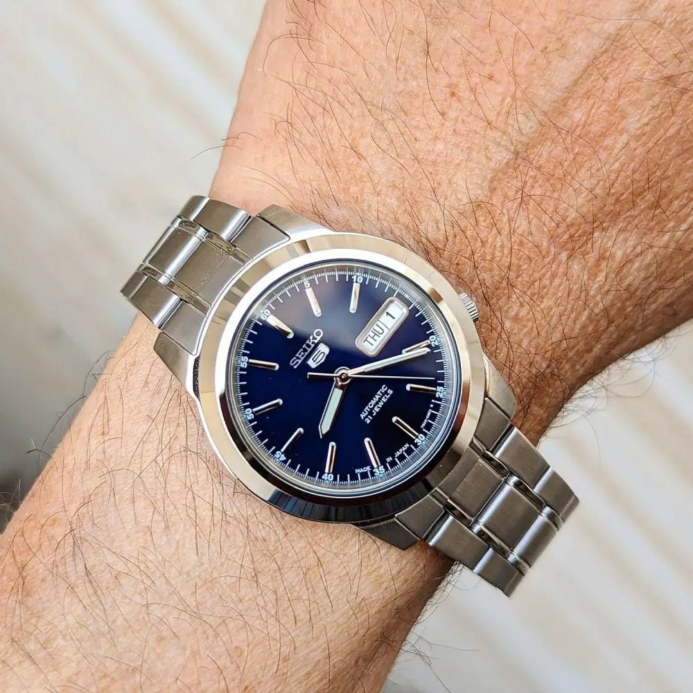 Seiko-Seiko 5 SNKE51J1 Automatic Blue Sunray Dial Made in Japan Stainless Steel Men's Watch-Wristbear-2